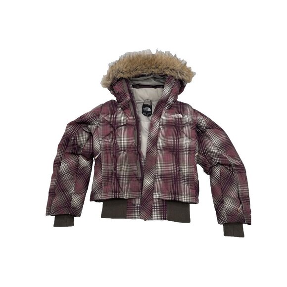 The North Face prodigy plaid 600 down jacket woman's size small burgundy hood - Picture 1 of 16